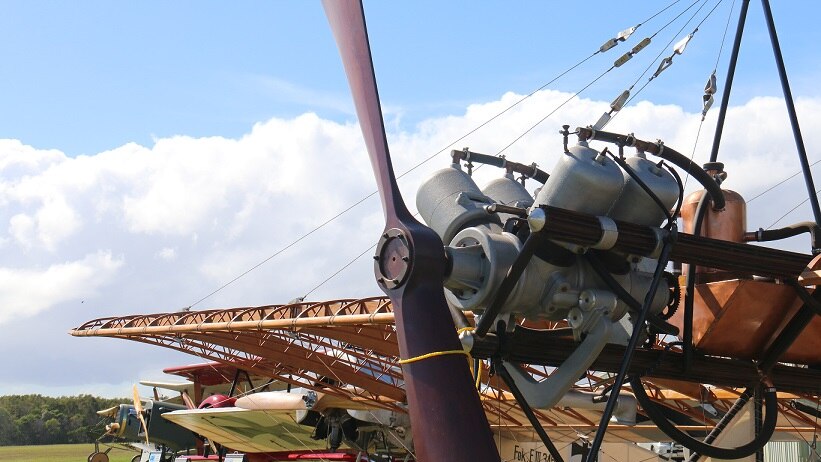 Replica and restored fighter planes on display at Caboolture Airfield.