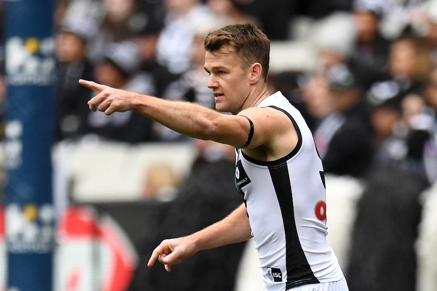 Port Adelaide's Robbie Gray reacts to his goal against Collingwood at the MCG on June 24, 2017.