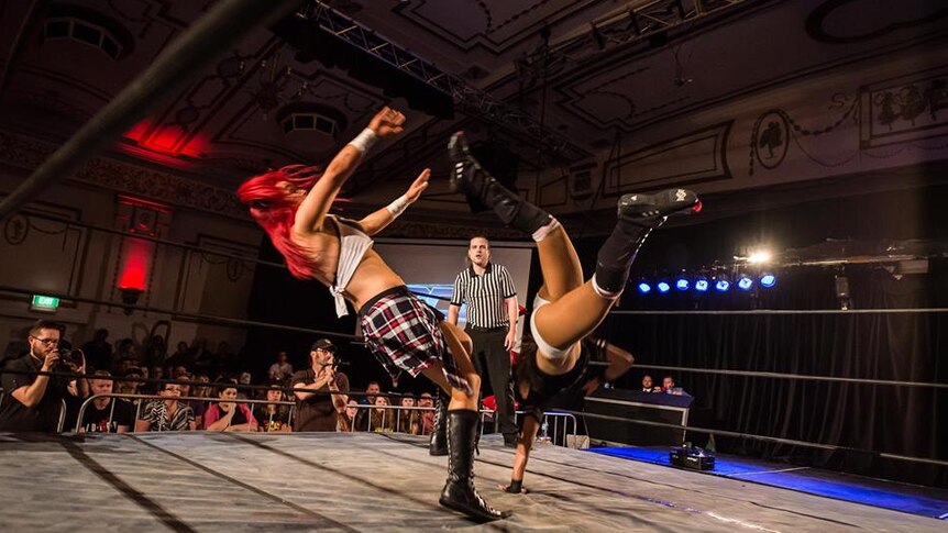 Wrestlers Kellyanne and Dakota Kai in the ring at Melbourne City Wrestling.