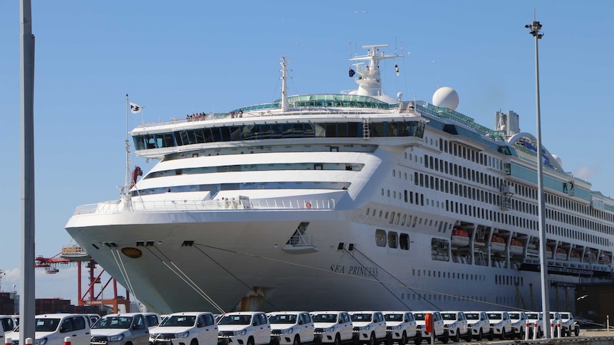 A front-on view of the Sea Princess as it sits in the Freemantle port