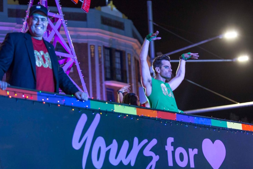 Two men on a float