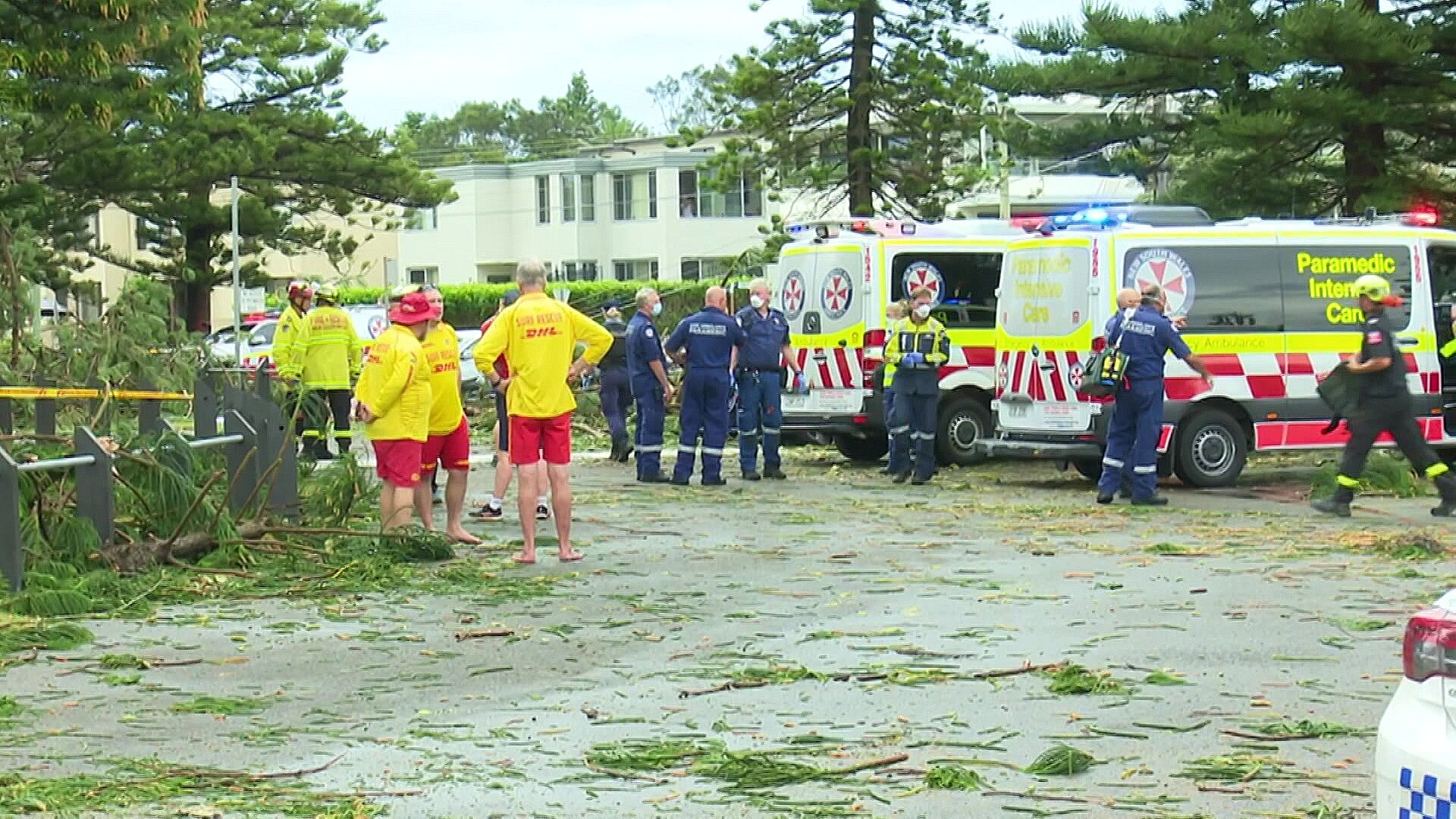 emergency personnel at a carpark