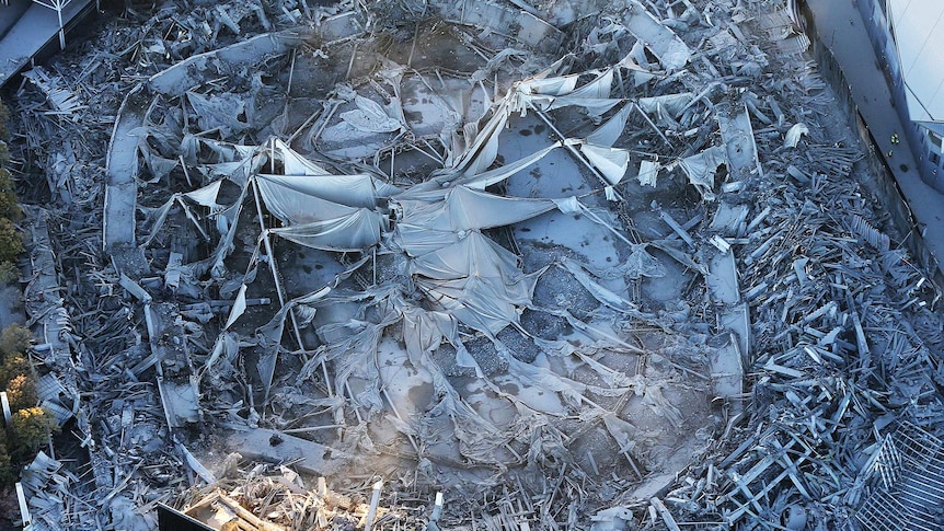 Aerial view of imploded Atlanta Dome