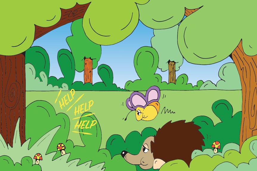 Cartoon hedgehog from the Sniffer and Flutter book.