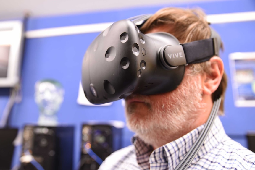 Professor Bruce Thomas with VIVE VR headset