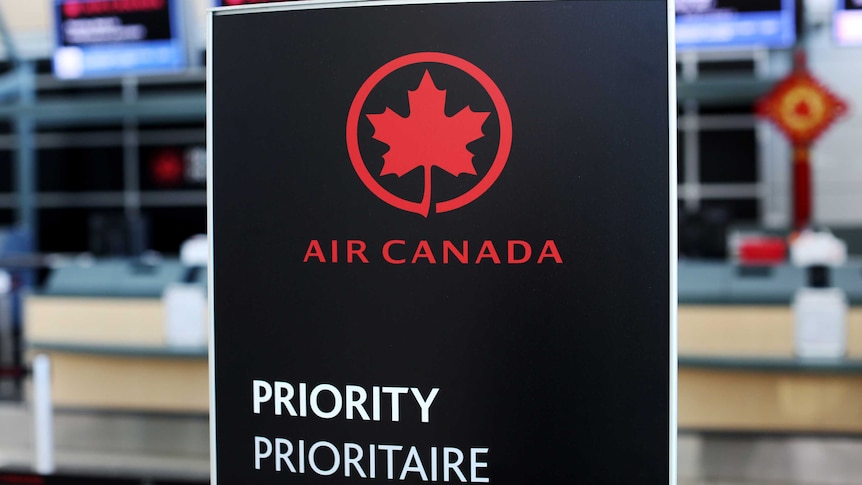 Air Canada signage is pictured at Vancouver's international airport in Richmond, British Columbia, Canada.