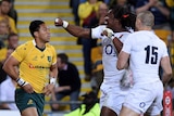 Marland Yarde celebrates a try against the Wallabies