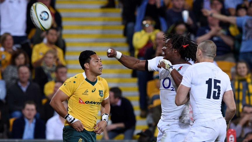 Marland Yarde celebrates a try against the Wallabies