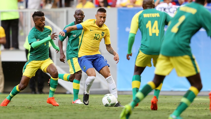 Neymar dribbles against South Africa