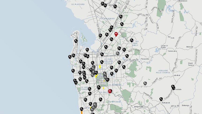 DPTI map of Adelaide roadworks