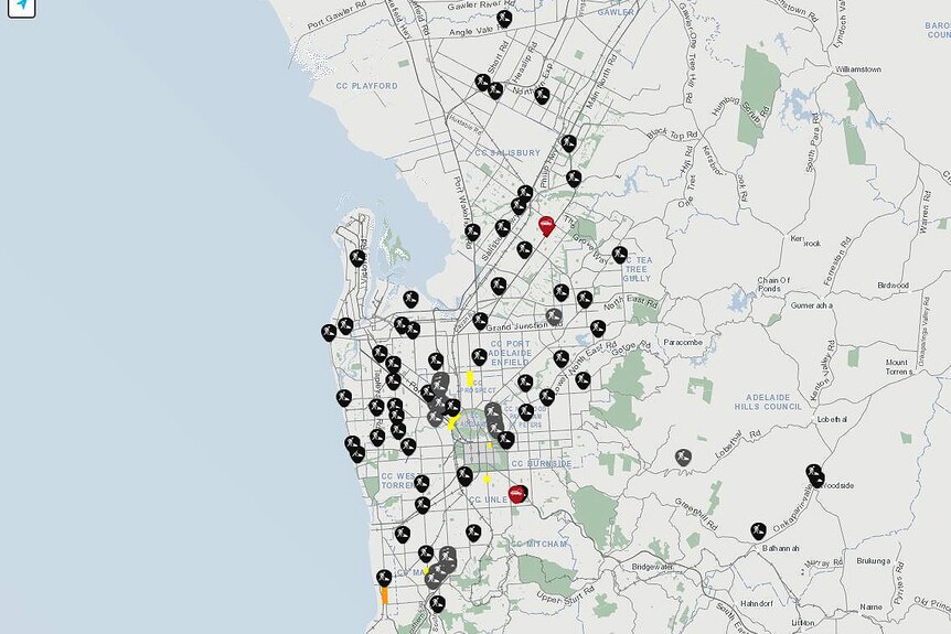 DPTI map of Adelaide roadworks