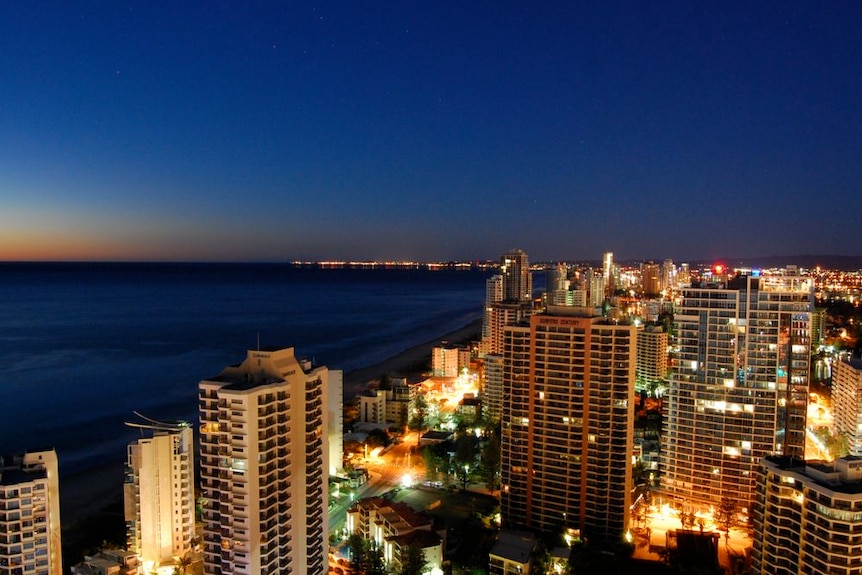 The Gold Coast skyline at night.
