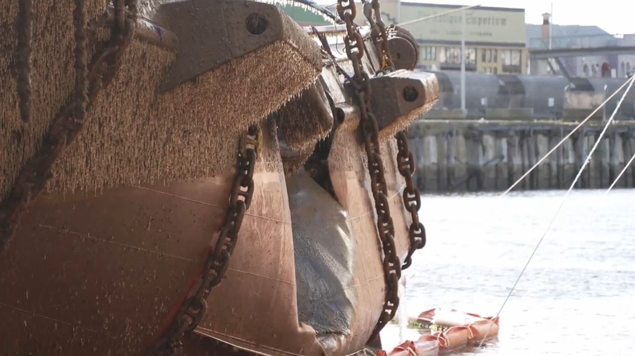 A hole in the side of a ship.