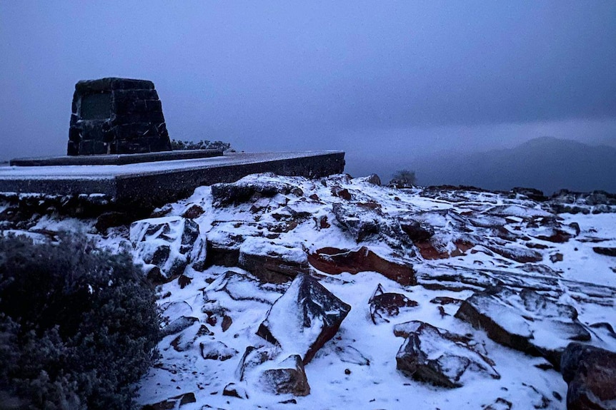 Mount William in the Grampians blanketed in snow this morning.