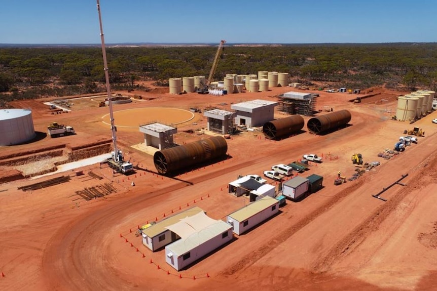 A drone photograph of a construction site for a rare earths plant.  