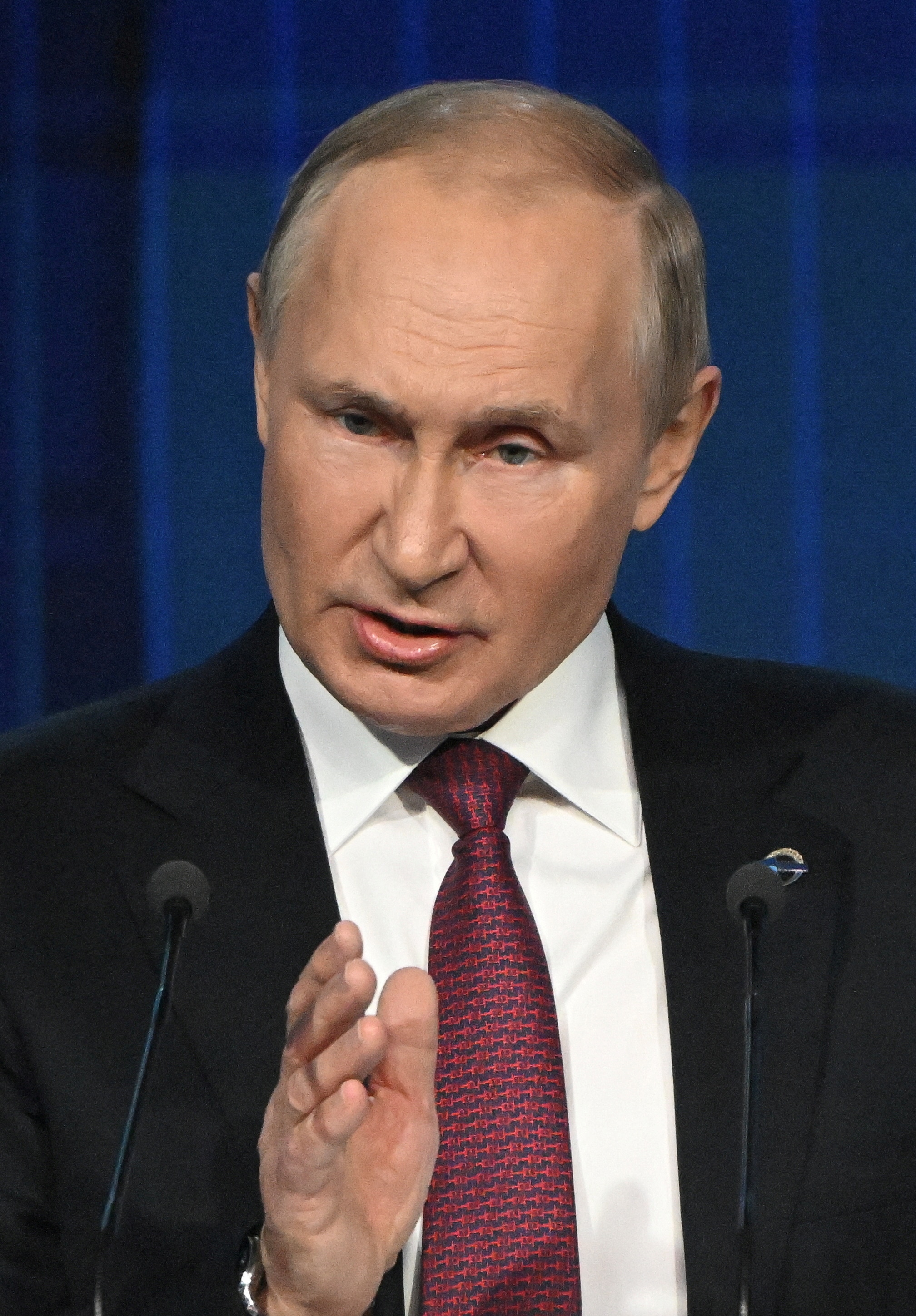 vladimir putin gestures during a speech