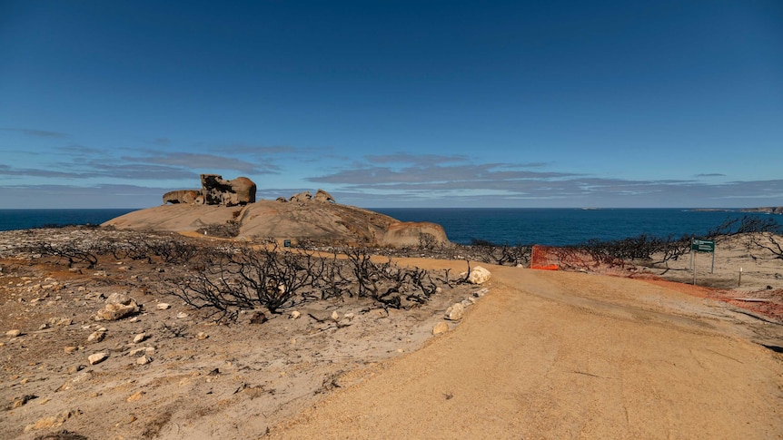 A dirt road leading to some remarkable rocks