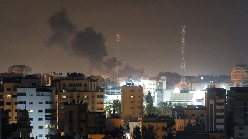 Smoke rises during Israeli airstrikes in Gaza City.