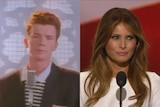 Composite image showing Rick Astley and Melania Trump.