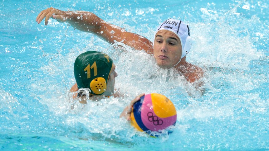 Rhys Howden of Australia looks to pass the ball during Australia's 10-9 loss to Hungary.