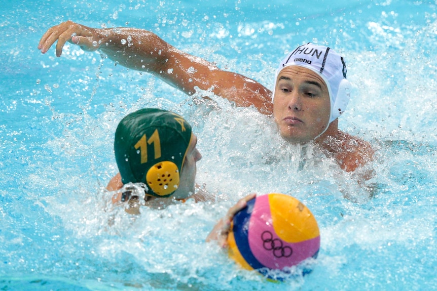 Rhys Howden of Australia looks to pass the ball during Australia's 10-9 loss to Hungary.