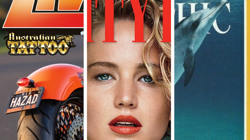 A collage of three different magazine, Live to Ride, Vanity Fair and National Geographic.