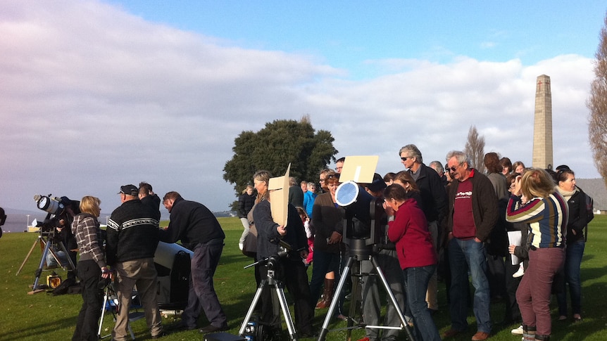 Clouds did not spoil the view of the transit of Venus from Hobart's Cenoptah.