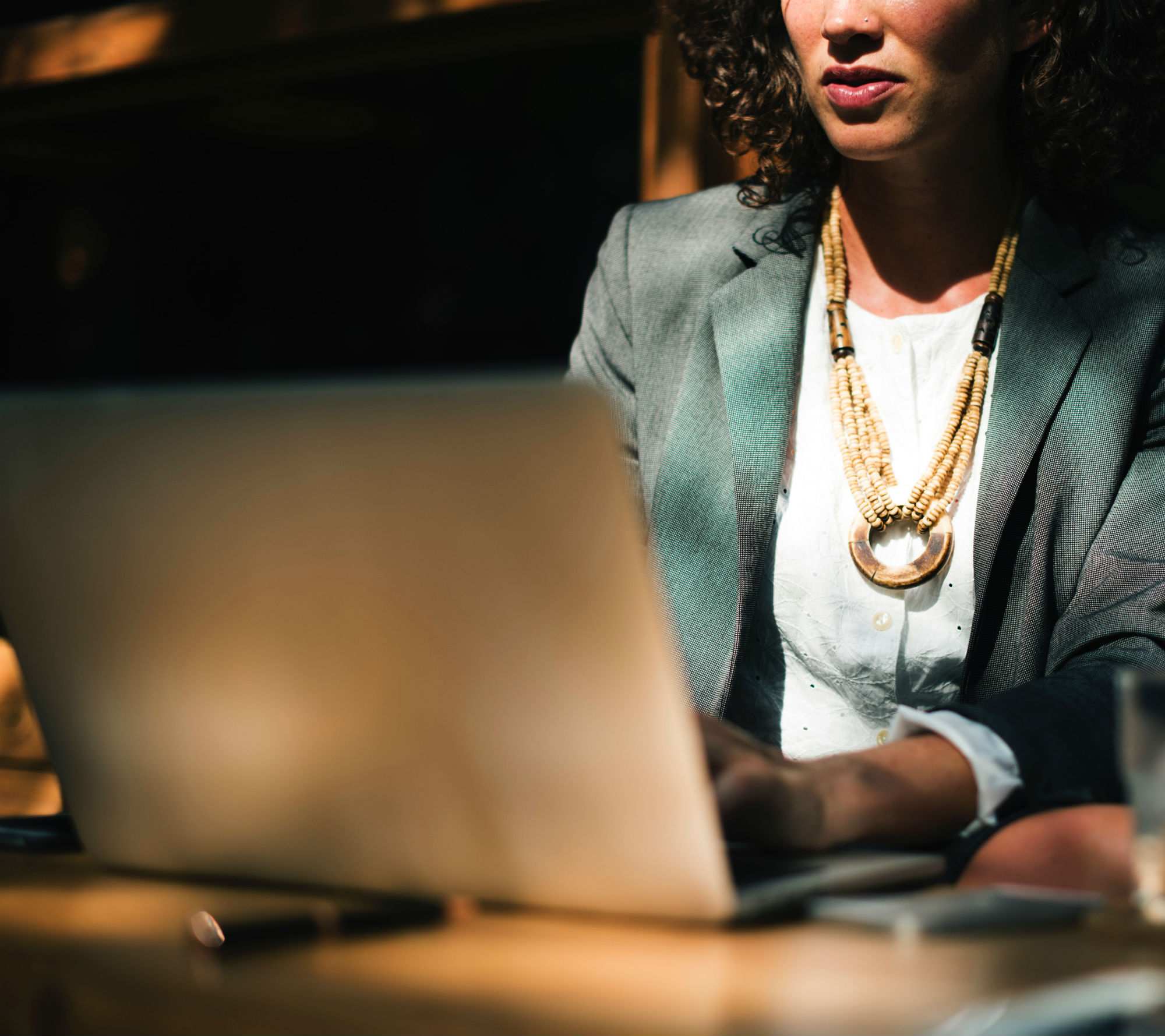 Woman at work on laptop