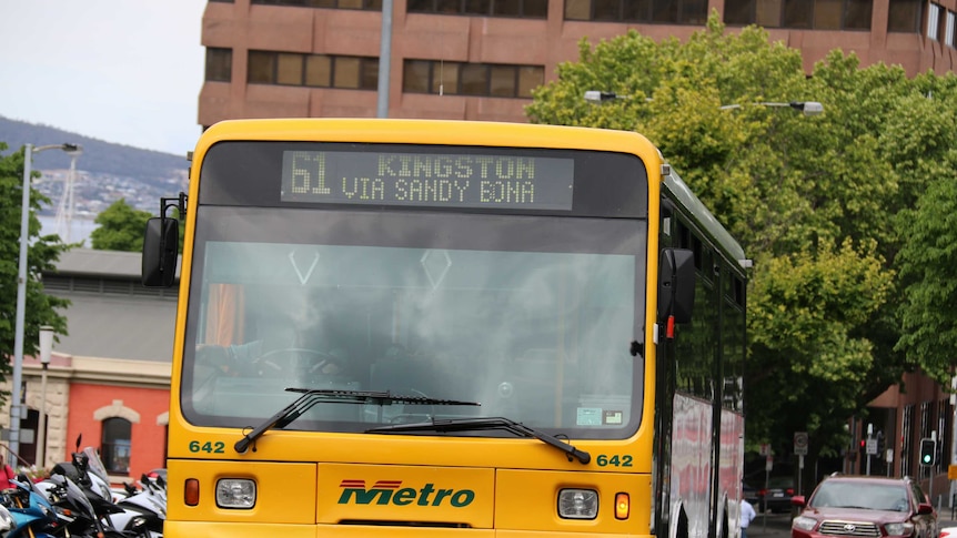 A Metro Tasmania bus on Hobart streets.