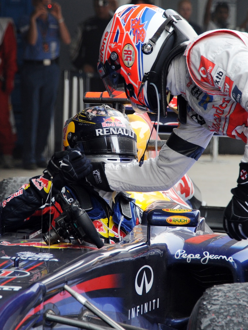 Sebastian Vettel (L) made it 11 wins from 17 races this season as he helped Red Bull clinch the inaugural Indian F1 title.