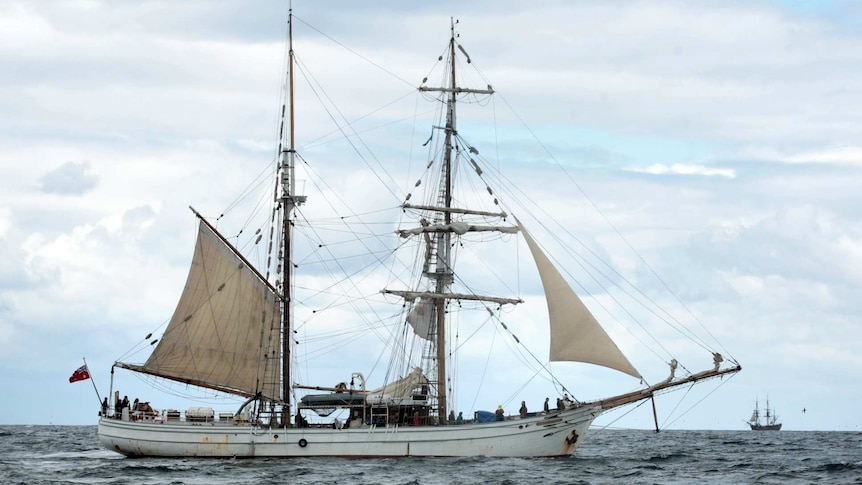 Two tall ships approach Sydney Heads ahead of the celebrations.