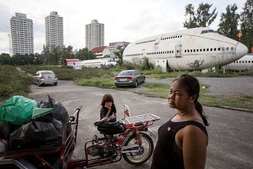 Impoverished families live living in disused airplanes in Thailand.