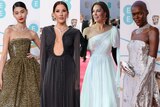 A composite image of actresses on the red carpet