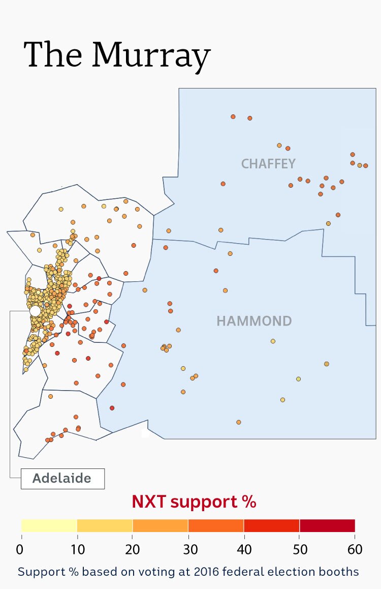 A graphic showing support for Nick Xenophon in the Murray region