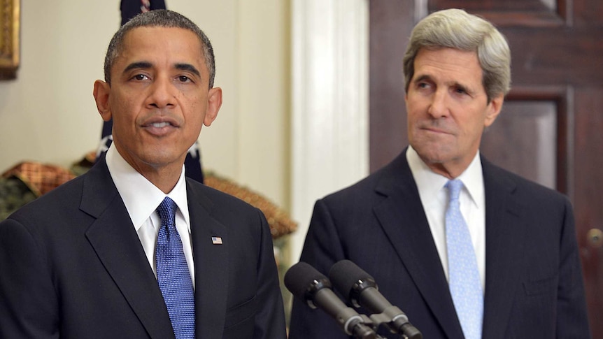 US president Barack Obama announces US Senator John Kerry as his choice for the next secretary of state.