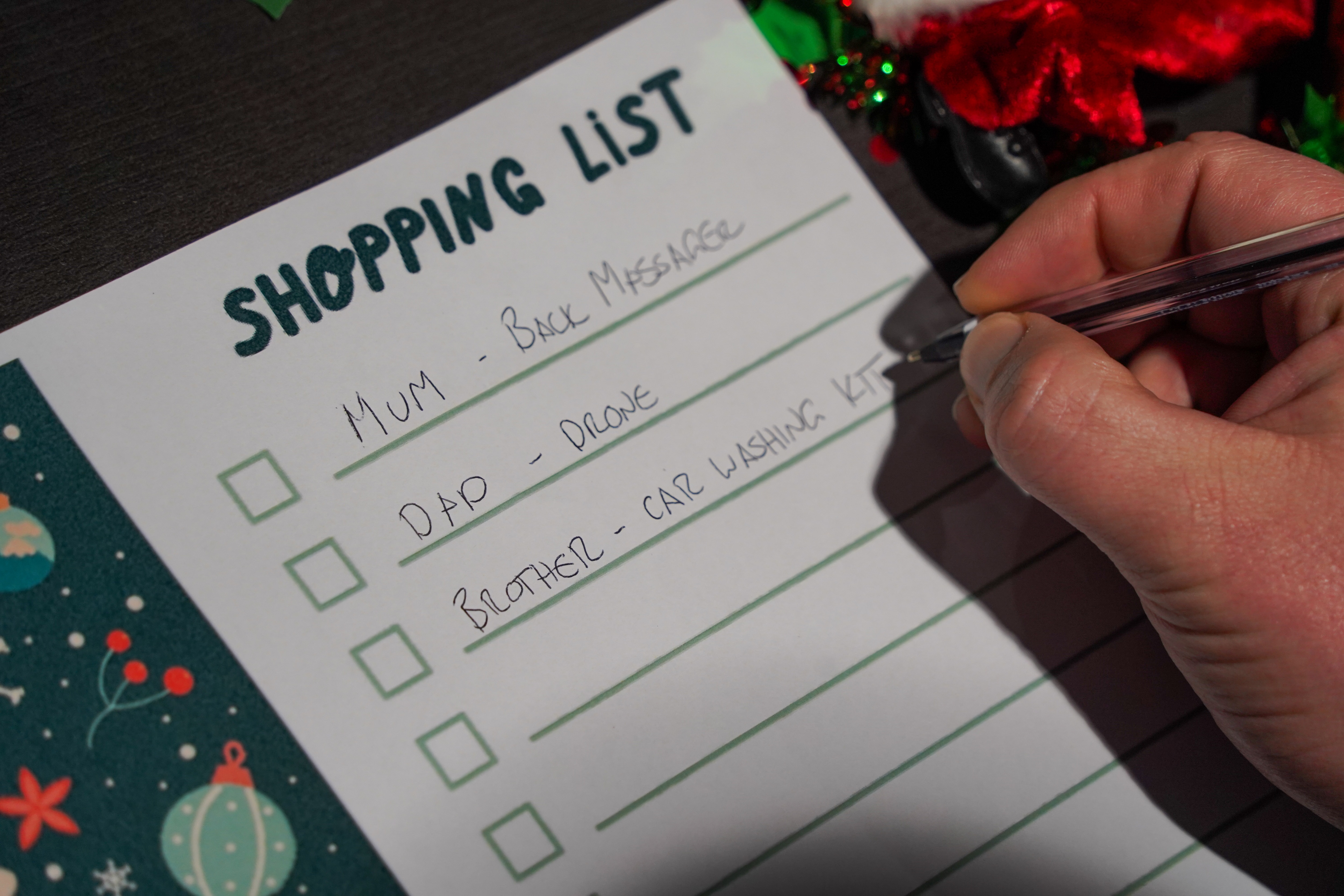 a  Chirstmas present list about to be added to