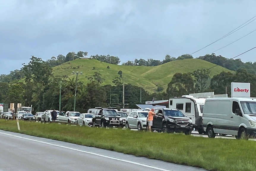 Traffic lined up along Pacific Highway