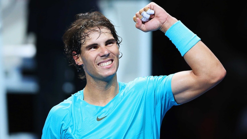 Spain's Rafael Nadal celebrates his win over David Ferrer at the ATP World Tour Finals in London.