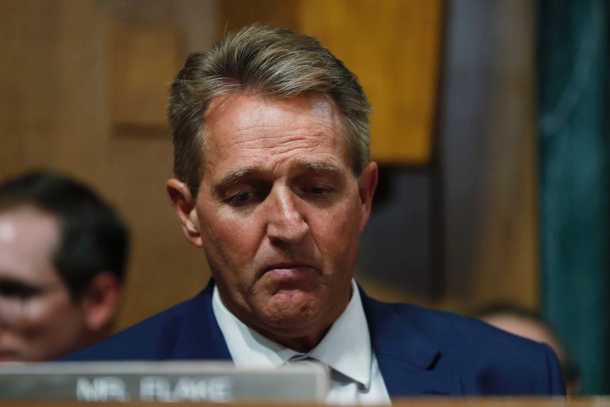 Senator Jeff Flake listens during a meeting of the Senate Judiciary Committee