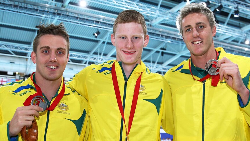 Matt Cowdrey, Rowan Crothers and Brenden Hall win S9 100m medals