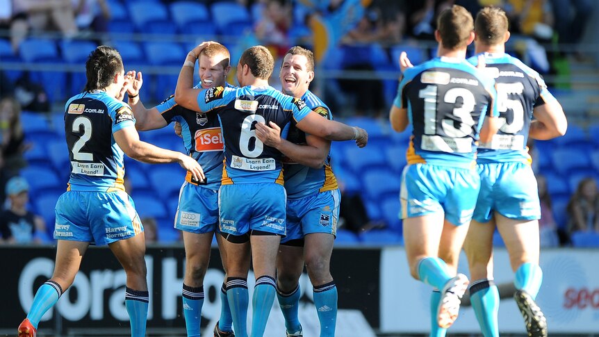 Riot at Robina ... Gold Coast ran in six tries but let the Panthers back in late.