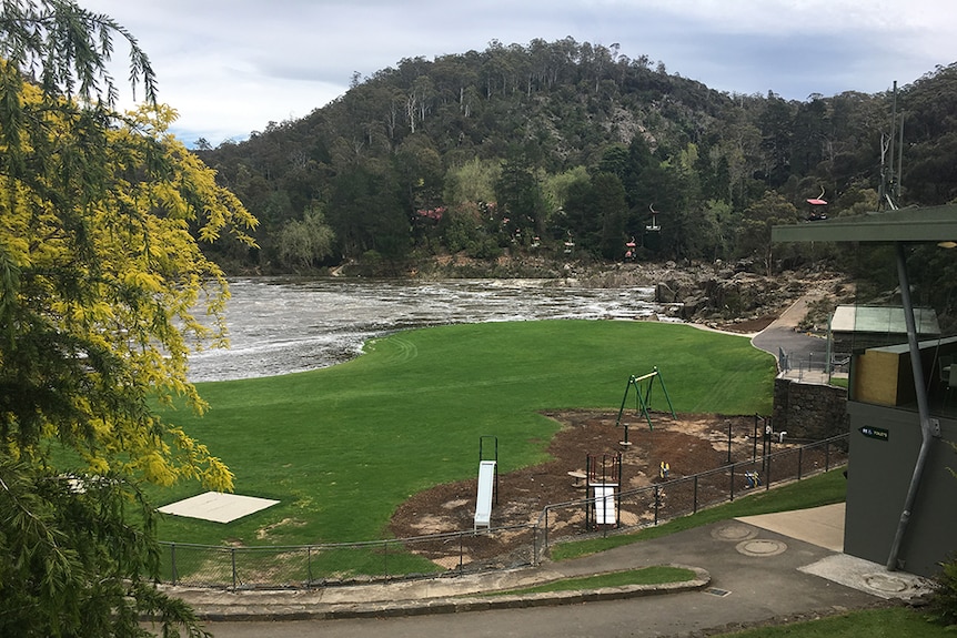 Floodwaters on Cataract Gorge parkland, northern Tasmania, November 15, 2016.