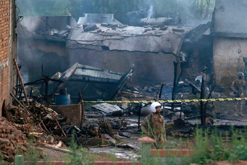 A building that has been destroyed by the plane crash