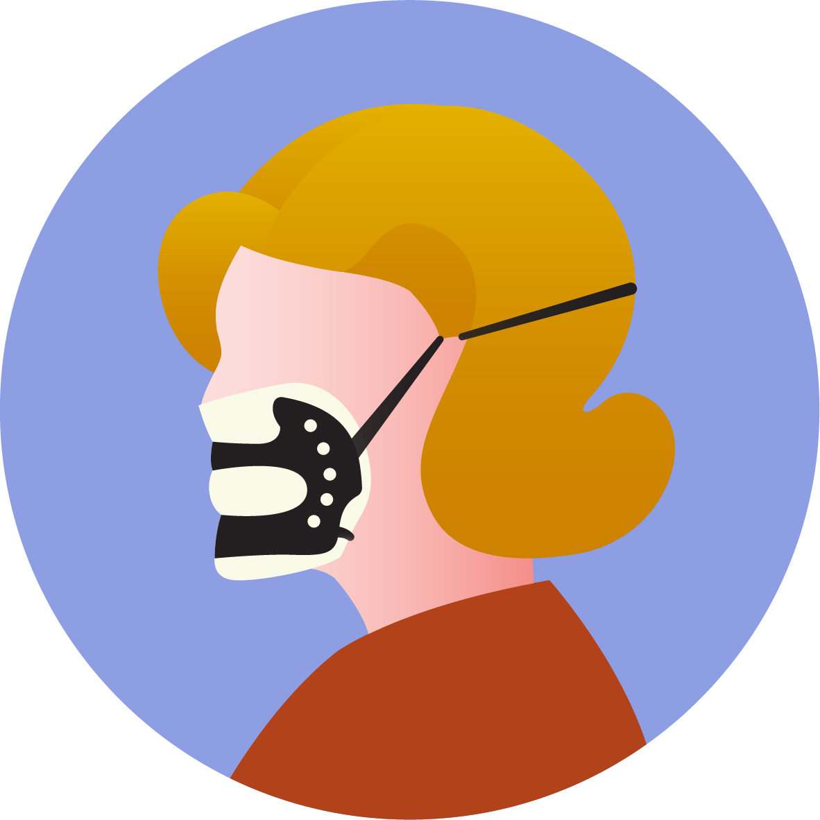 vector graphic of a woman wearing a mask and face shield