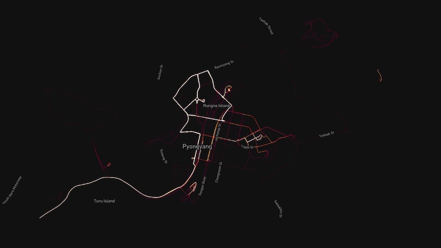 Routes around Pyongyang are highlighted on the heatmap.