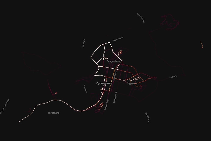 Routes around Pyongyang are highlighted on the heatmap.