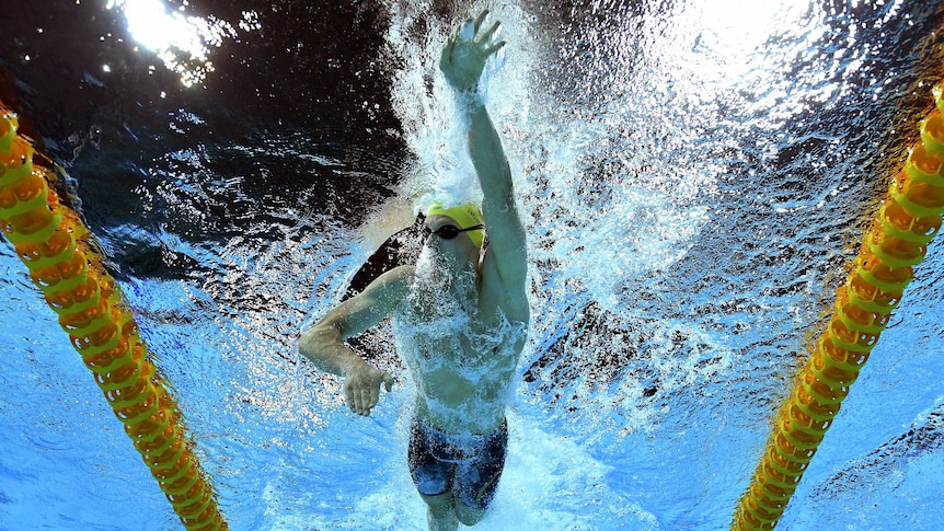 And underwater shot of Mack Horton swimming freestyle.