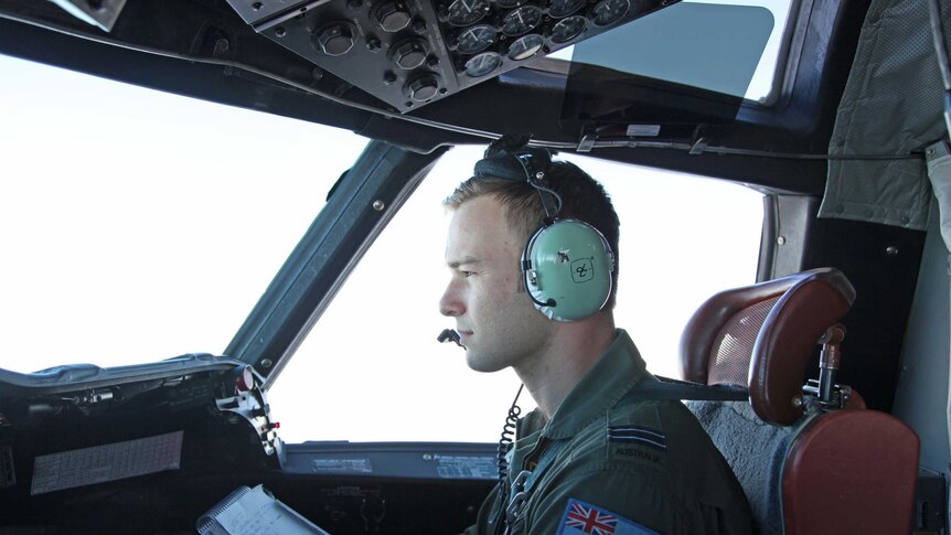 Flight Lieutenant Russell Adams on a P3 Orion during MH370 search
