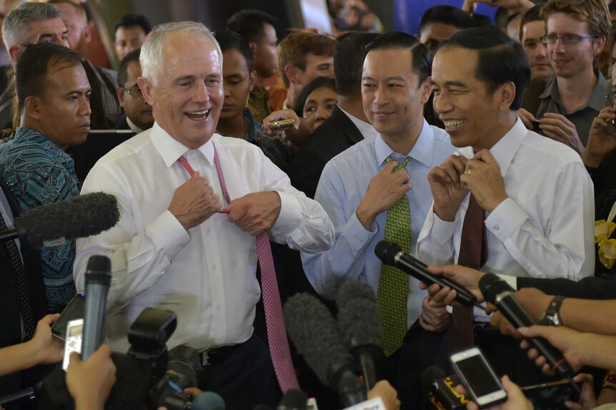 Presiden Jokowi dan Perdana Menteri Australia Malcolm Turnbull ketika bertemu pertama kalinya di tahun 2015