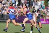Western Bulldogs' Isabel Huntington in action against Fremantle in AFLW Round 1 on February 4, 2018.